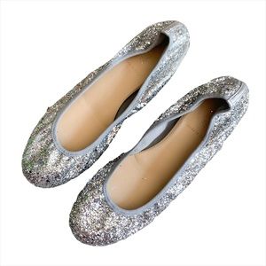 J Crew Made in Italy Silver Glitter Ballet Flats
